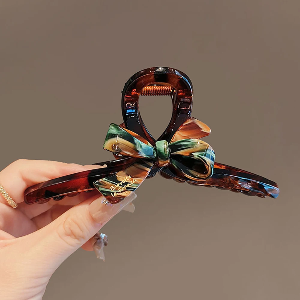 Enamel oil painting bow shark clip temperament high-end back of the head disc hair clip acrylic clip