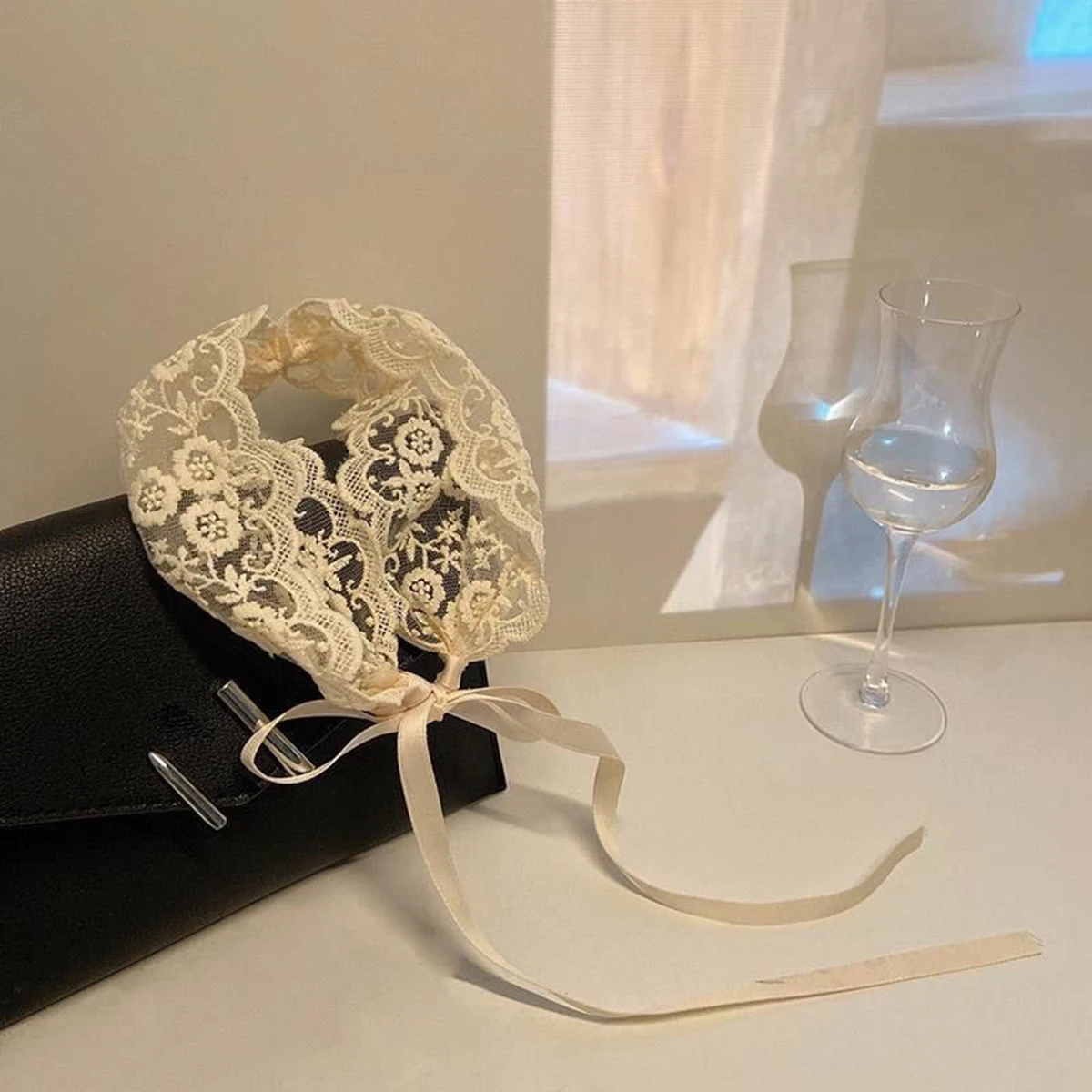 Flower and Grass Ballet-Style Lace Ribbon Tied Hair Band Cute and Sweet Headscarf Thin Headwear for Female
