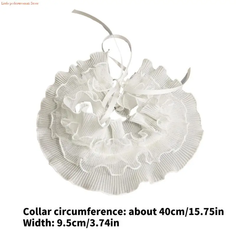 F92D French Styles Ruffle Collar for Dress Detachable False Neck Collar Laceup Collar Women Decorative Collar for Daily Use