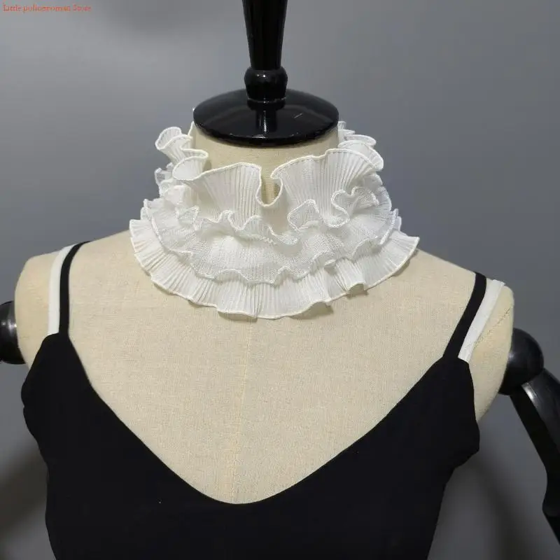 F92D French Styles Ruffle Collar for Dress Detachable False Neck Collar Laceup Collar Women Decorative Collar for Daily Use