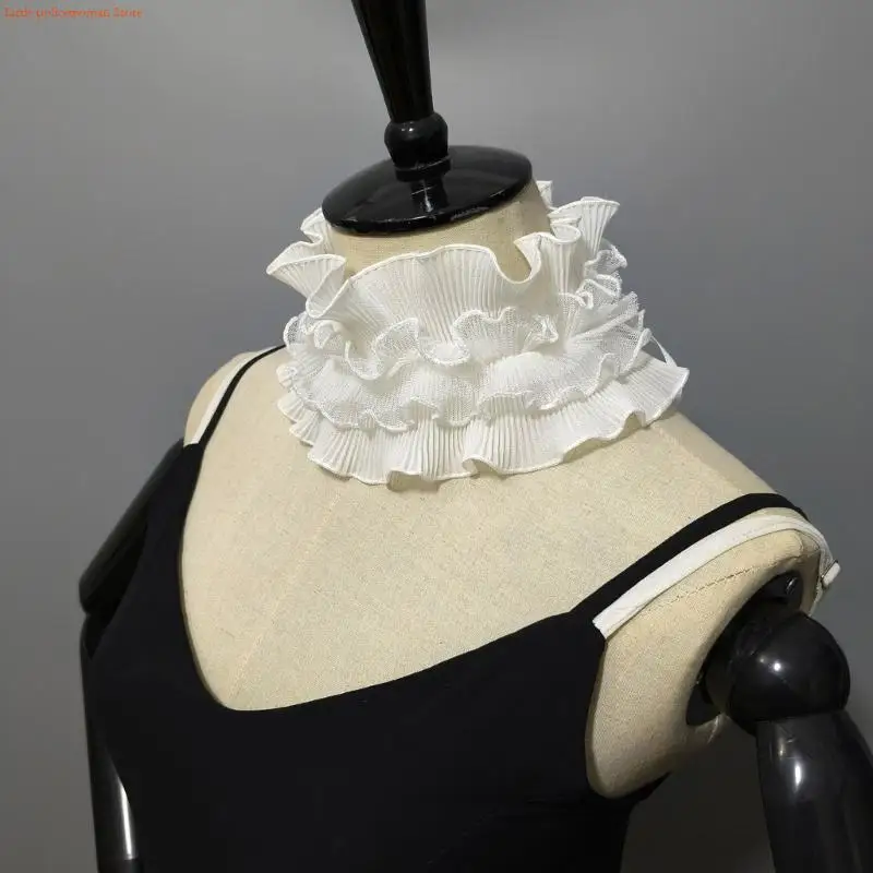 F92D French Styles Ruffle Collar for Dress Detachable False Neck Collar Laceup Collar Women Decorative Collar for Daily Use