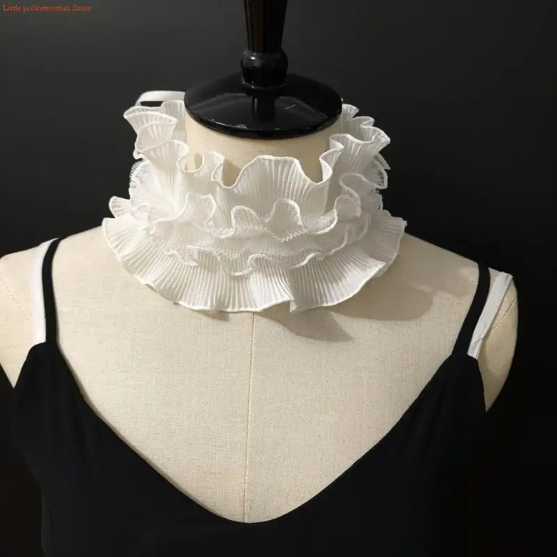F92D French Styles Ruffle Collar for Dress Detachable False Neck Collar Laceup Collar Women Decorative Collar for Daily Use