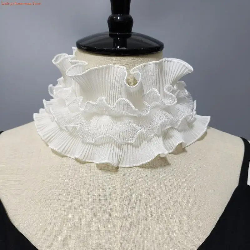 F92D French Styles Ruffle Collar for Dress Detachable False Neck Collar Laceup Collar Women Decorative Collar for Daily Use