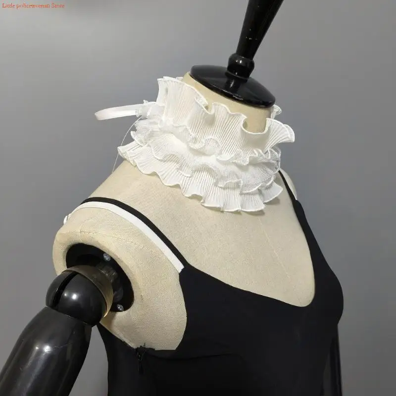 F92D French Styles Ruffle Collar for Dress Detachable False Neck Collar Laceup Collar Women Decorative Collar for Daily Use