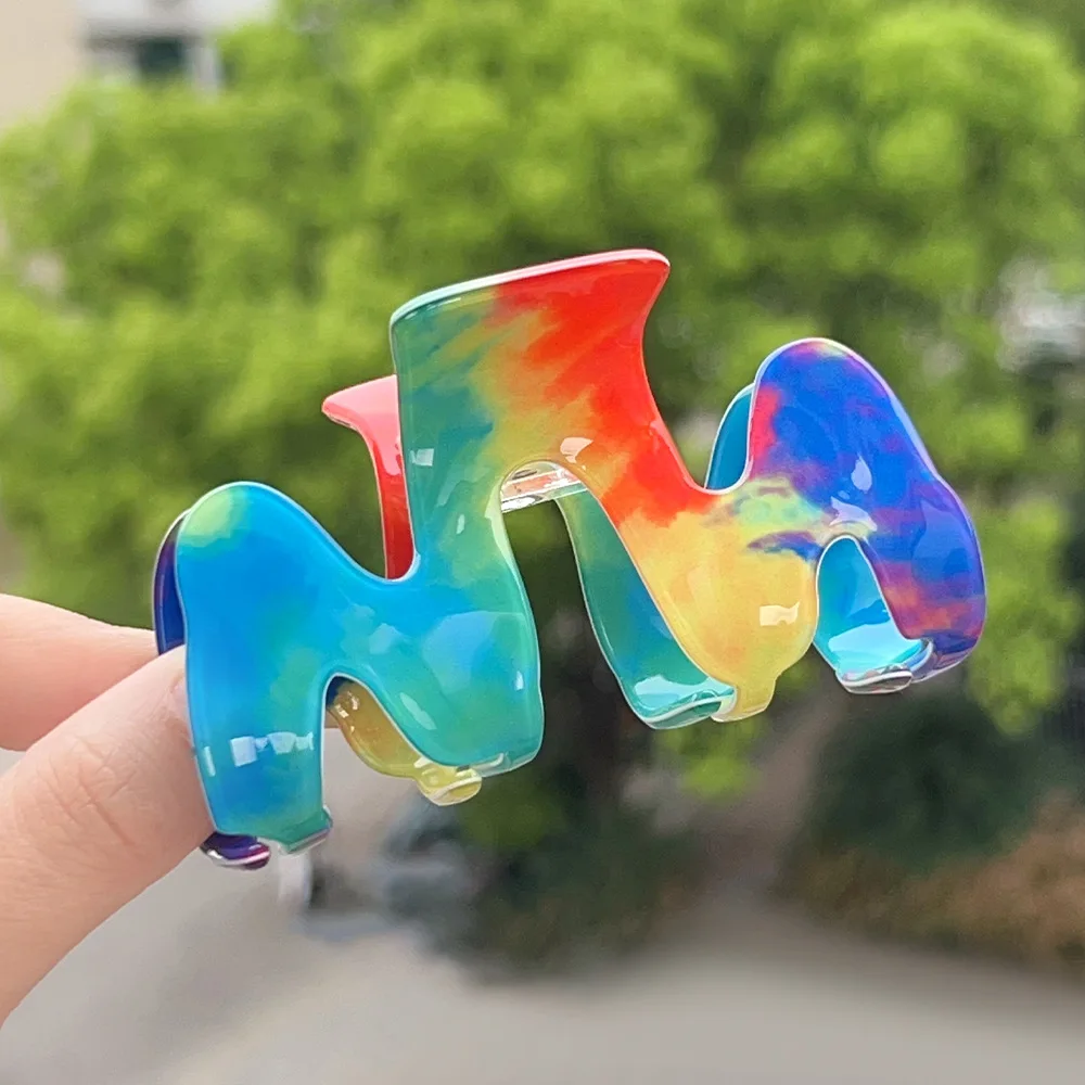 1pc Dopamine Rainbow Grip M-shaped Colorful Fresh Hair Clip with Advanced Hairpin, Shark Clip, Medium Hair Accessories