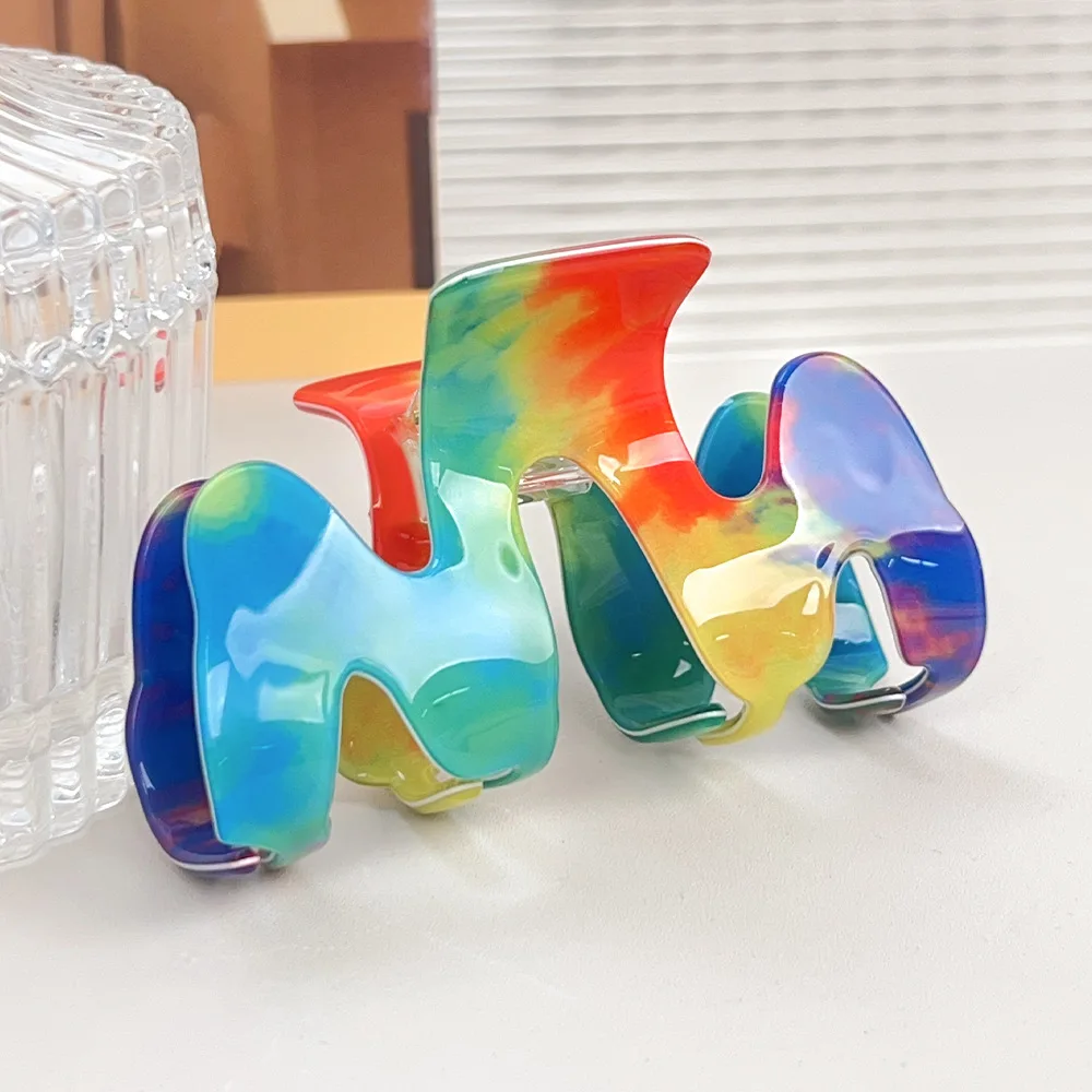 1pc Dopamine Rainbow Grip M-shaped Colorful Fresh Hair Clip with Advanced Hairpin, Shark Clip, Medium Hair Accessories
