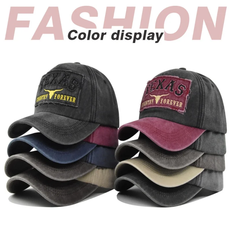 Hot Sale Unisex Washed Cotton Vintage Baseball Cap TEXAS Letter Embroidery Outdoor Sports Dad Hat For Men And Women
