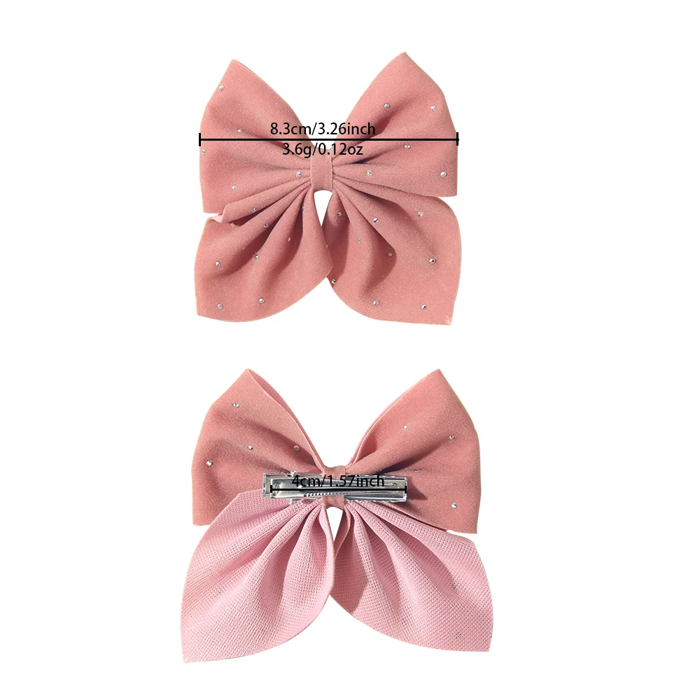 2PCS/Set Elegant Velvet Embellished With Diamonds Bow Hair Clip Girls Without Damaging Hair Safe Hair Accessory Kids Gift