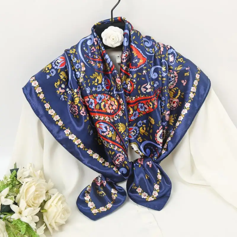 90*90cm Paisley Silk Square Scarf Luxury Women Satin Shawl Wrap Hijab Female Neck Hair Neckerchief Echarpe Bandana Bag Warp