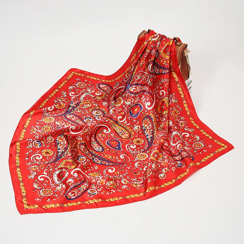 90*90cm Paisley Silk Square Scarf Luxury Women Satin Shawl Wrap Hijab Female Neck Hair Neckerchief Echarpe Bandana Bag Warp