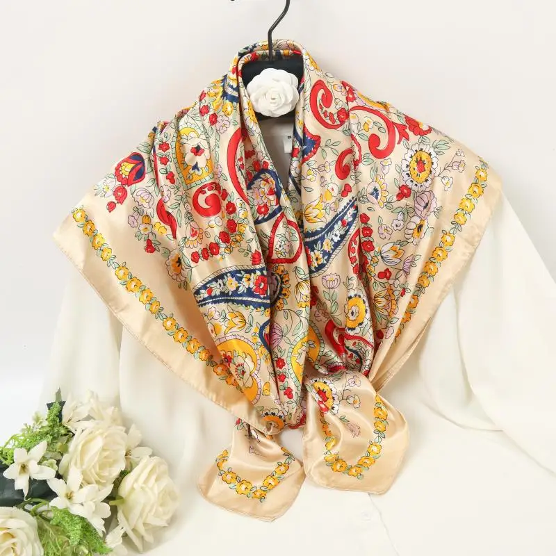 90*90cm Paisley Silk Square Scarf Luxury Women Satin Shawl Wrap Hijab Female Neck Hair Neckerchief Echarpe Bandana Bag Warp