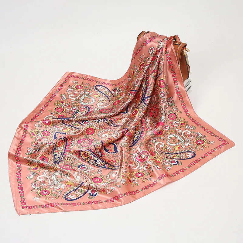 90*90cm Paisley Silk Square Scarf Luxury Women Satin Shawl Wrap Hijab Female Neck Hair Neckerchief Echarpe Bandana Bag Warp