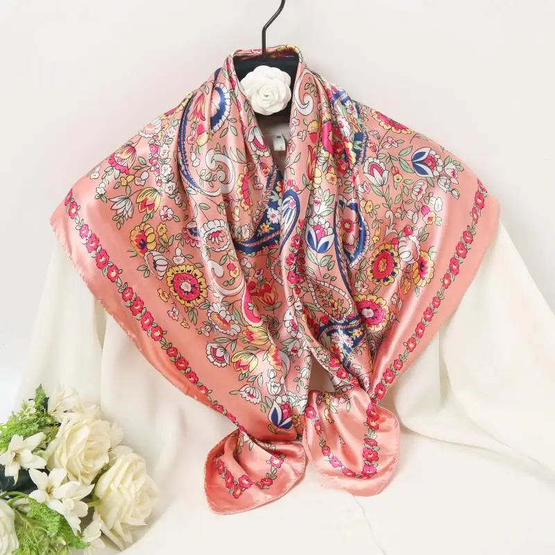 90*90cm Paisley Silk Square Scarf Luxury Women Satin Shawl Wrap Hijab Female Neck Hair Neckerchief Echarpe Bandana Bag Warp