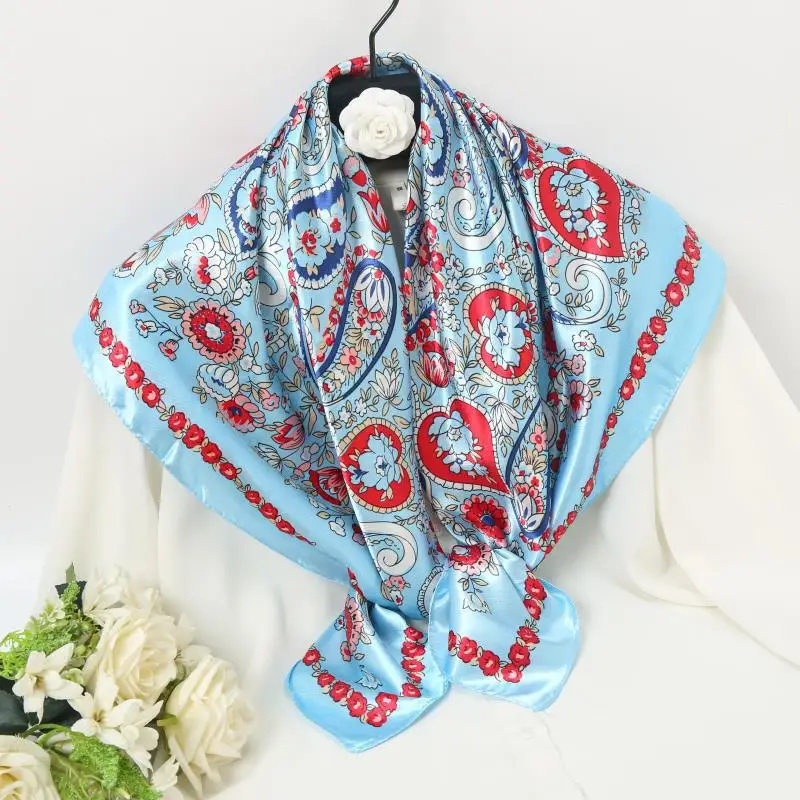 90*90cm Paisley Silk Square Scarf Luxury Women Satin Shawl Wrap Hijab Female Neck Hair Neckerchief Echarpe Bandana Bag Warp