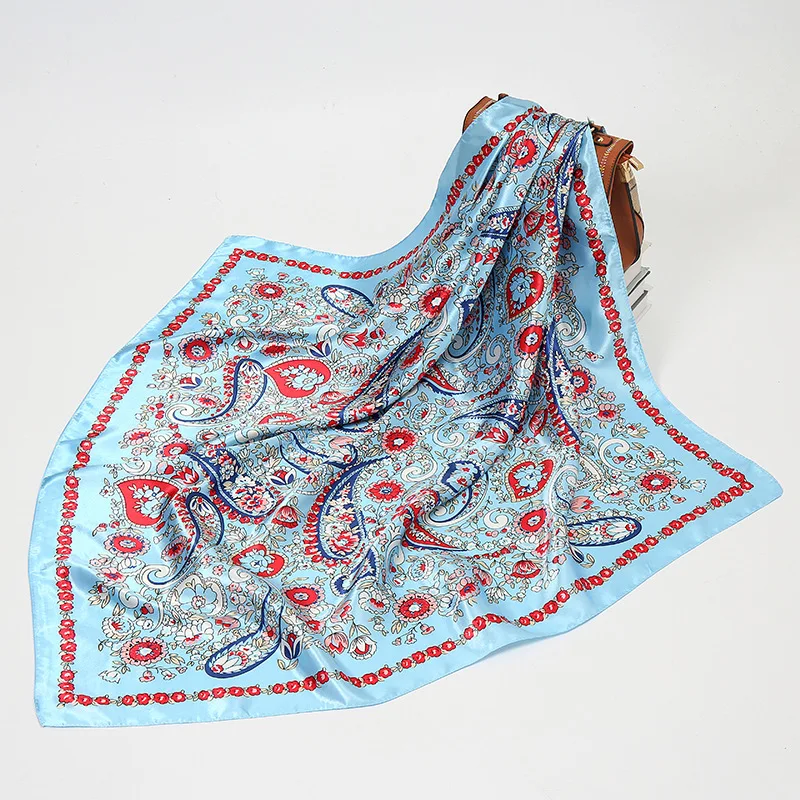 90*90cm Paisley Silk Square Scarf Luxury Women Satin Shawl Wrap Hijab Female Neck Hair Neckerchief Echarpe Bandana Bag Warp