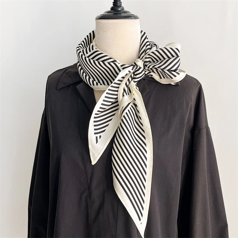 Fashion Luxury Women Triangle Twill Silk Scarf Stripe Print Designer Long Ribbon Scarves Neckerchief