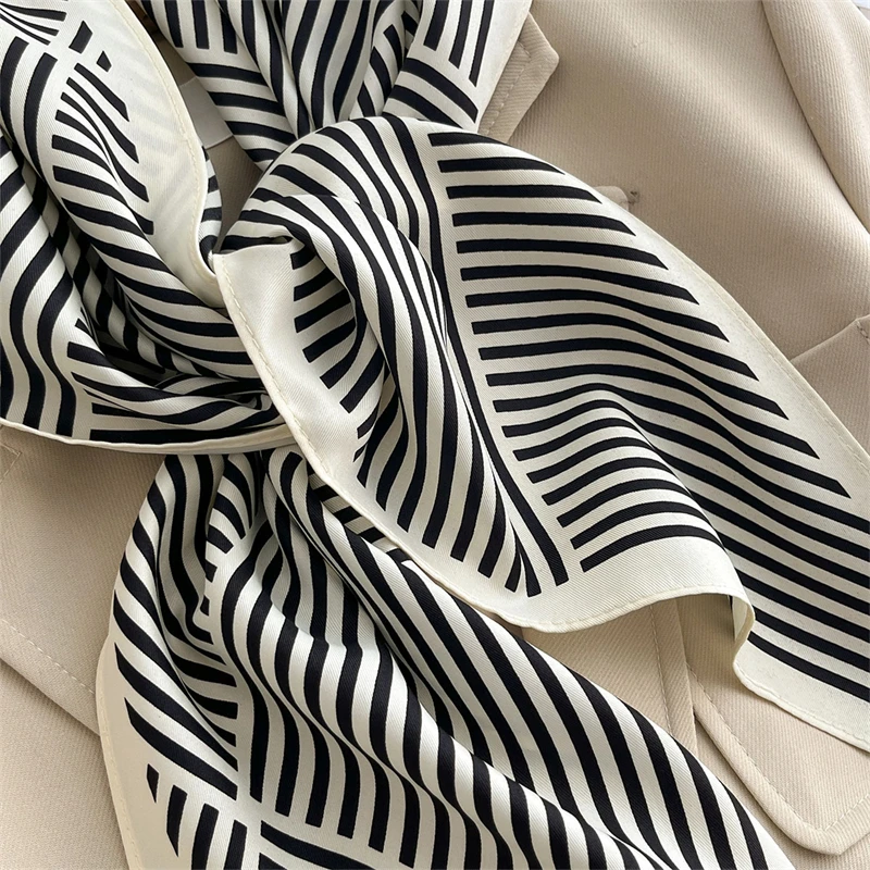 Fashion Luxury Women Triangle Twill Silk Scarf Stripe Print Designer Long Ribbon Scarves Neckerchief