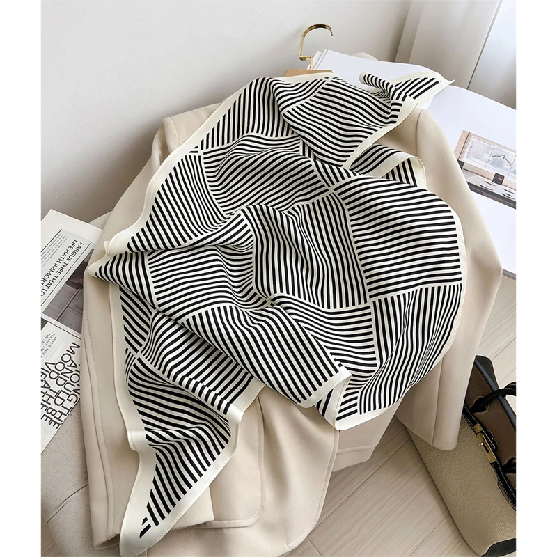 Fashion Luxury Women Triangle Twill Silk Scarf Stripe Print Designer Long Ribbon Scarves Neckerchief