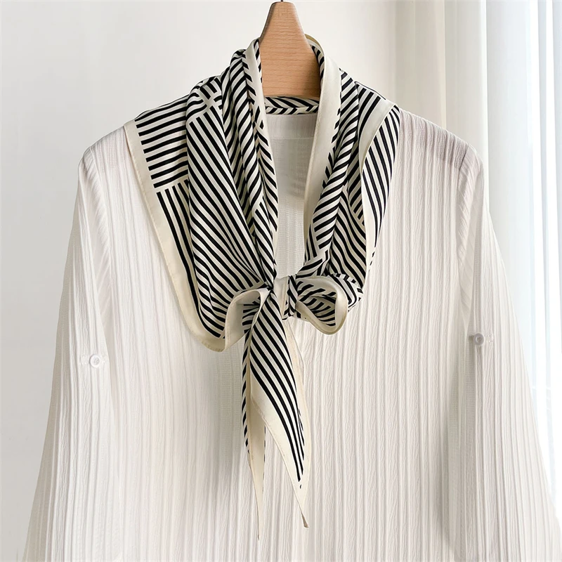 Fashion Luxury Women Triangle Twill Silk Scarf Stripe Print Designer Long Ribbon Scarves Neckerchief
