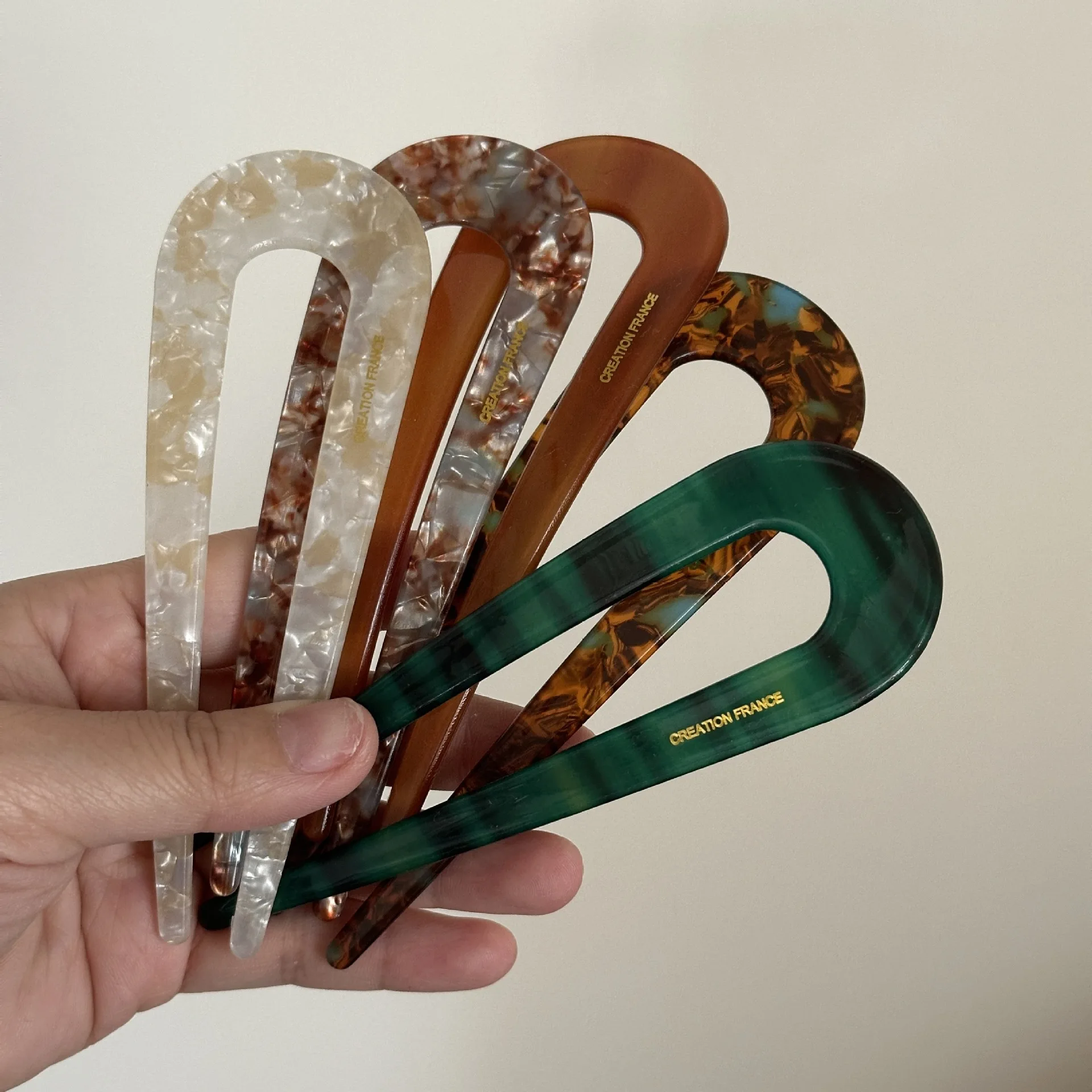 Elegant U-Shape Hair Fork Mineral Design Acetate Hairpin Chinese Vintage Style No Snag Bun Stick for Women Ceremony Accessories