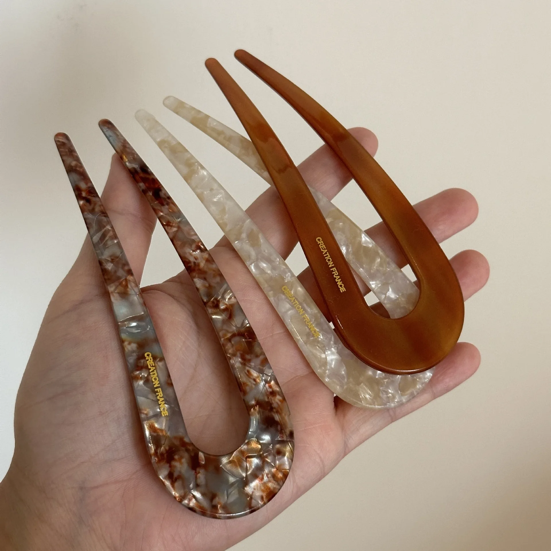 Elegant U-Shape Hair Fork Mineral Design Acetate Hairpin Chinese Vintage Style No Snag Bun Stick for Women Ceremony Accessories