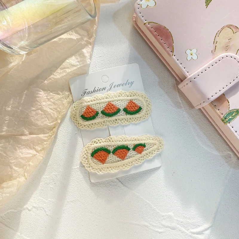 2pcs New Children's Hair Clip, Cute BB Bow Fabric Clip, Korean Fruit Knit Princess Hair Accessory