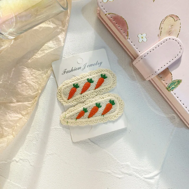 2pcs New Children's Hair Clip, Cute BB Bow Fabric Clip, Korean Fruit Knit Princess Hair Accessory