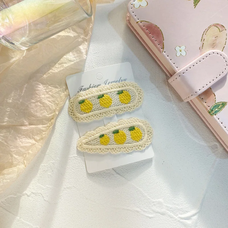 2pcs New Children's Hair Clip, Cute BB Bow Fabric Clip, Korean Fruit Knit Princess Hair Accessory