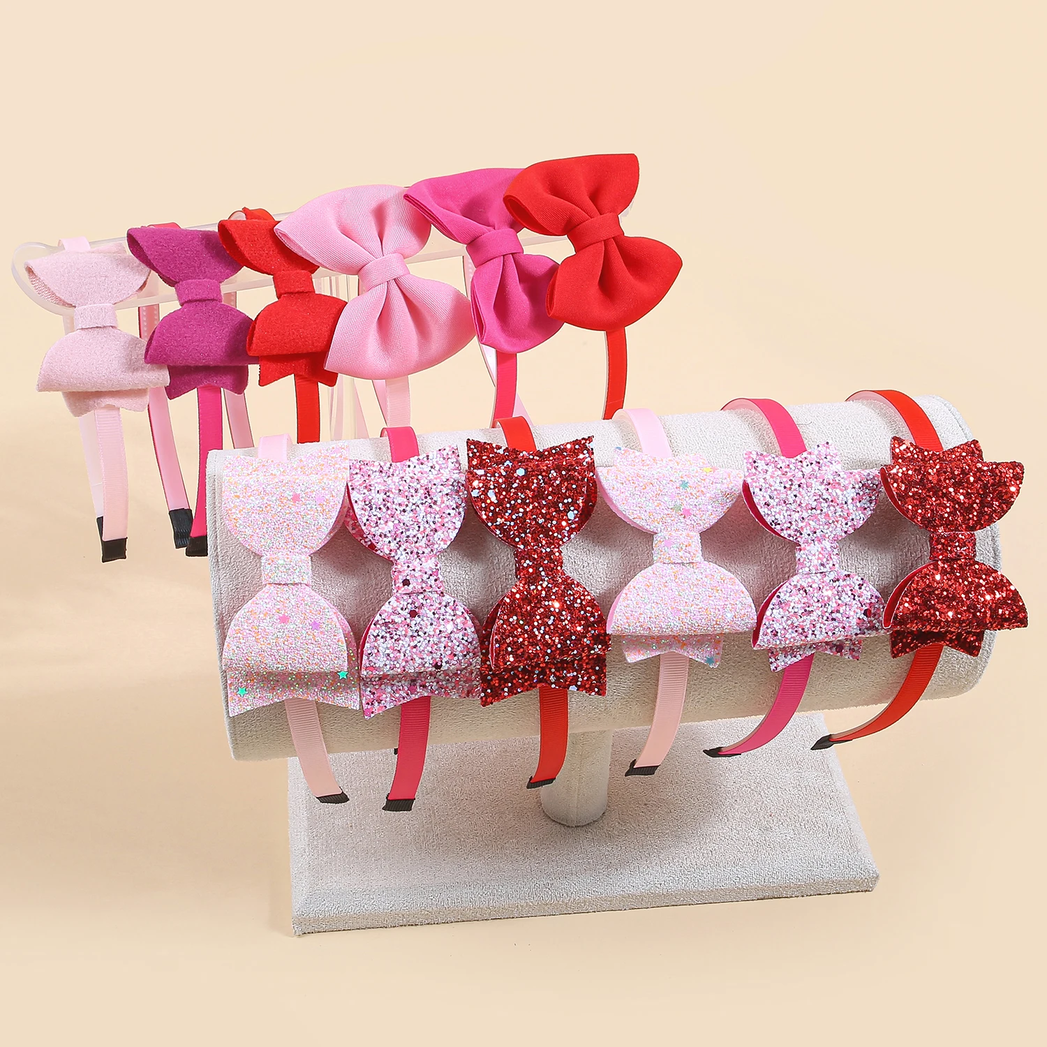 3pcs Valentine's Day Headbands for Girls Pink Red Glitter Hair Bows Hairbands for Kids Valentine's Day Party Hair Accessories
