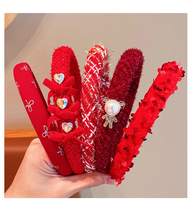 2026 New Children Red Colors Bowknot Ornament Headband Headwears Girls Fashion Acrylic Hair Hoop Headbands Kids Hair Accessories