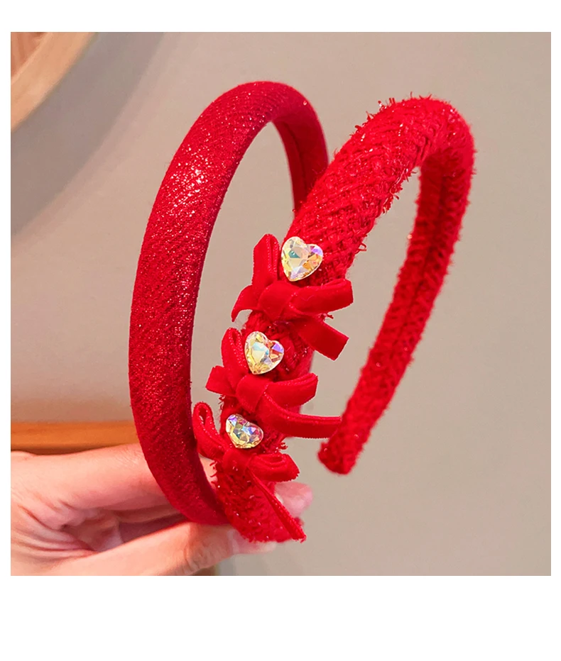 2026 New Children Red Colors Bowknot Ornament Headband Headwears Girls Fashion Acrylic Hair Hoop Headbands Kids Hair Accessories