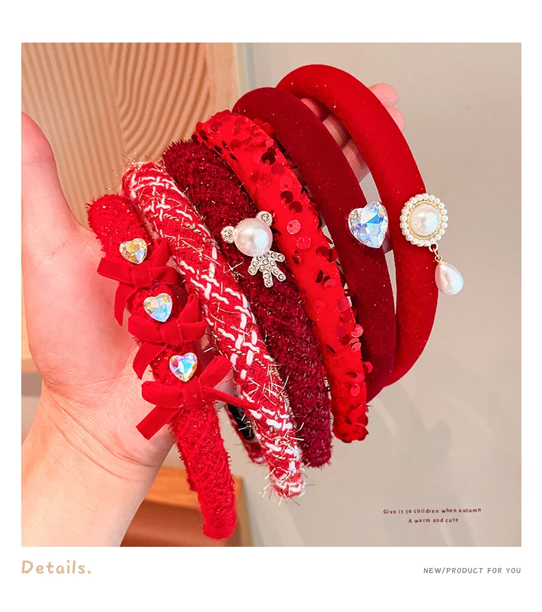 2026 New Children Red Colors Bowknot Ornament Headband Headwears Girls Fashion Acrylic Hair Hoop Headbands Kids Hair Accessories