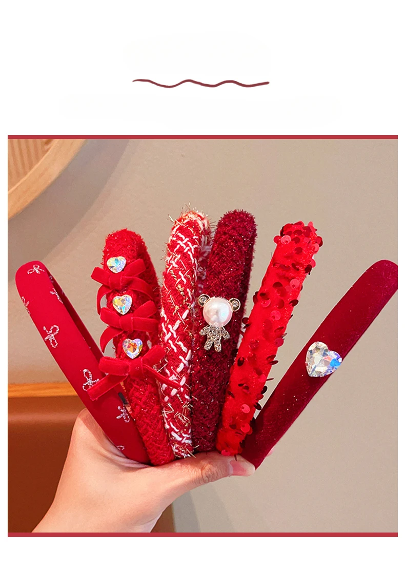 2026 New Children Red Colors Bowknot Ornament Headband Headwears Girls Fashion Acrylic Hair Hoop Headbands Kids Hair Accessories