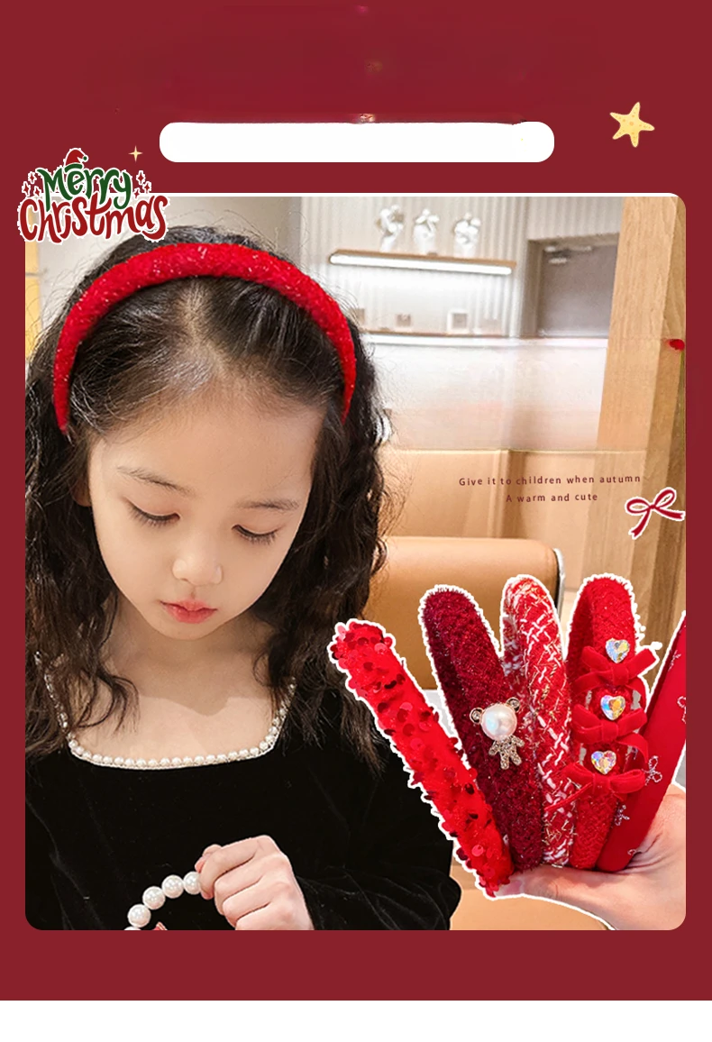 2026 New Children Red Colors Bowknot Ornament Headband Headwears Girls Fashion Acrylic Hair Hoop Headbands Kids Hair Accessories