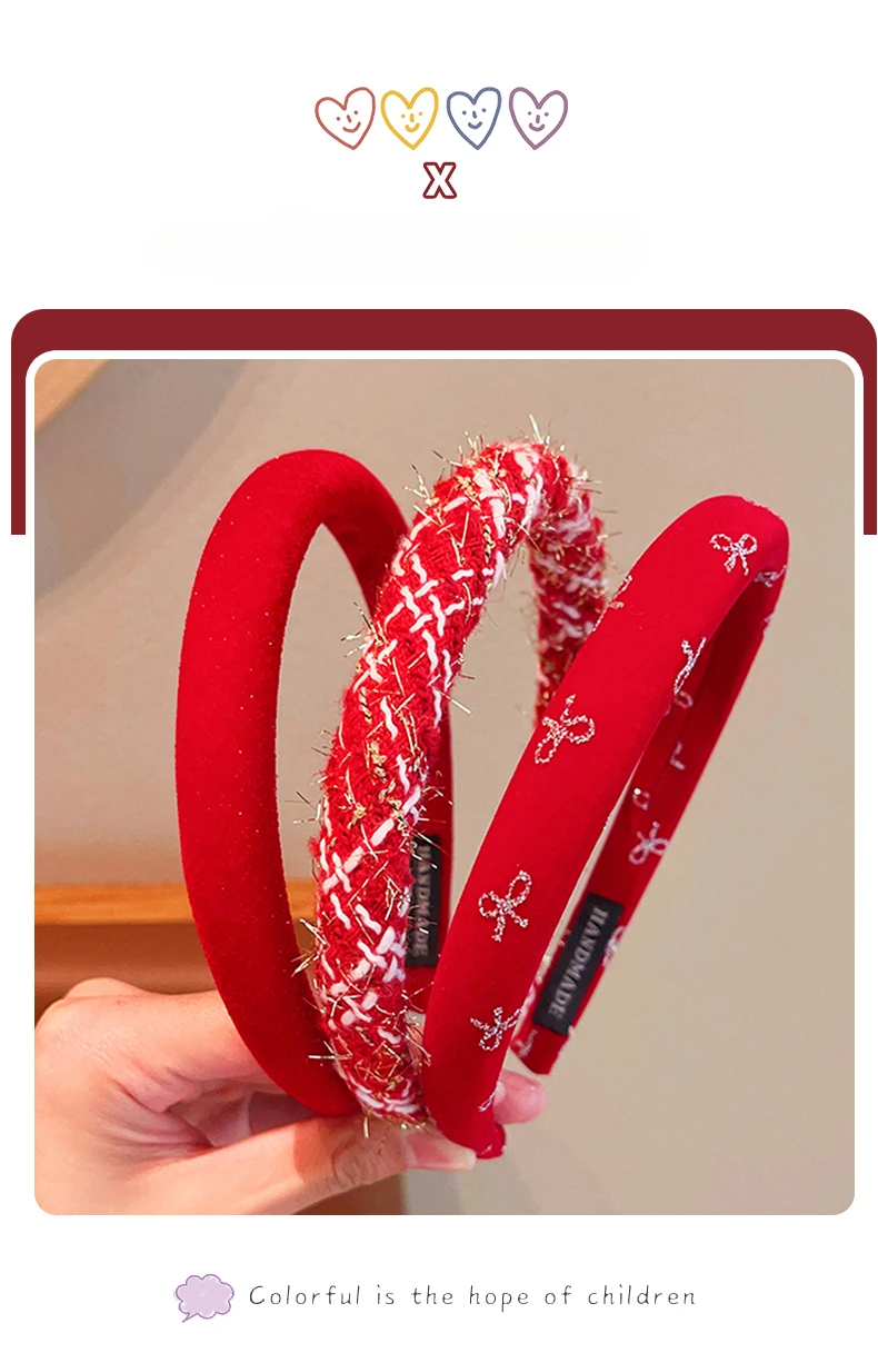 2026 New Children Red Colors Bowknot Ornament Headband Headwears Girls Fashion Acrylic Hair Hoop Headbands Kids Hair Accessories