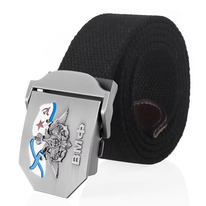 Men Canvas Belt 3D Russian Navy ВМФ Metal Buckle Belts for Women Jeans Waistband USSR Military Soldiers Tactical Belt Male Strap