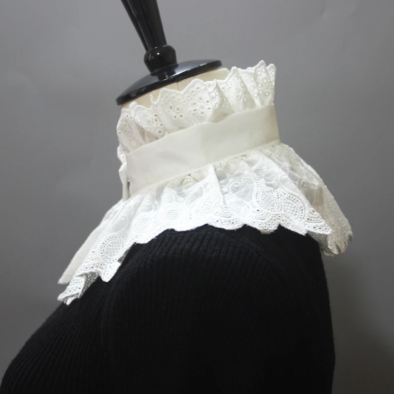 Elegant Hollow Embroidery High Collar Shawl Ruffled Fake Collar White Scarf Half Shirt Decorative Stand Collar