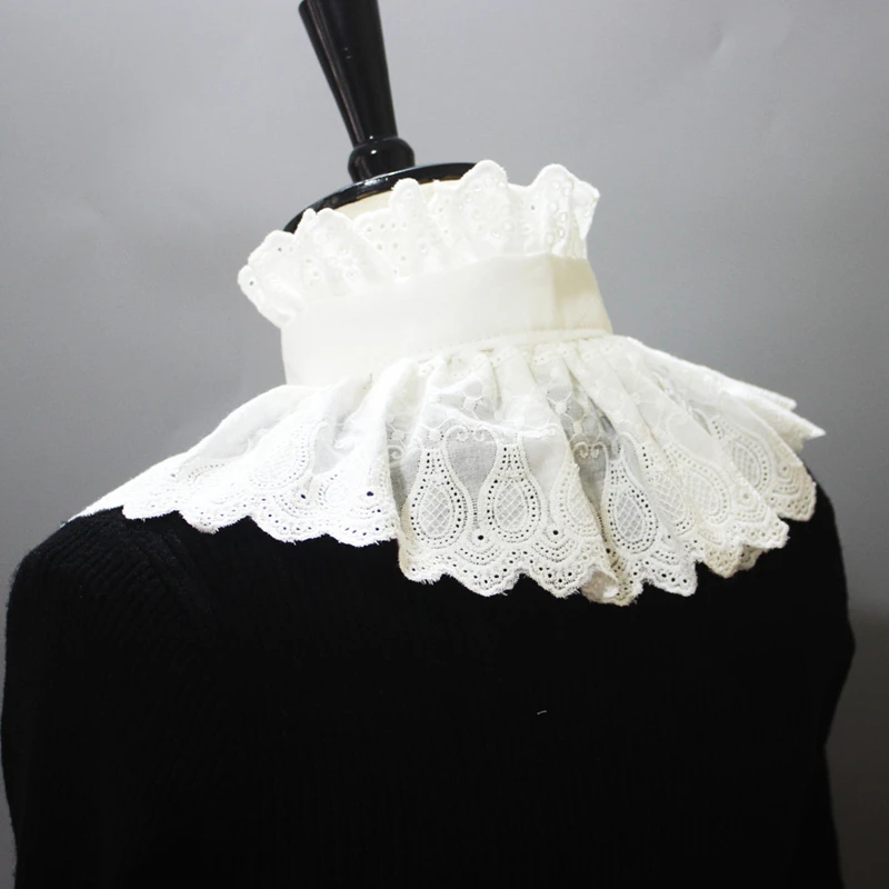 Elegant Hollow Embroidery High Collar Shawl Ruffled Fake Collar White Scarf Half Shirt Decorative Stand Collar
