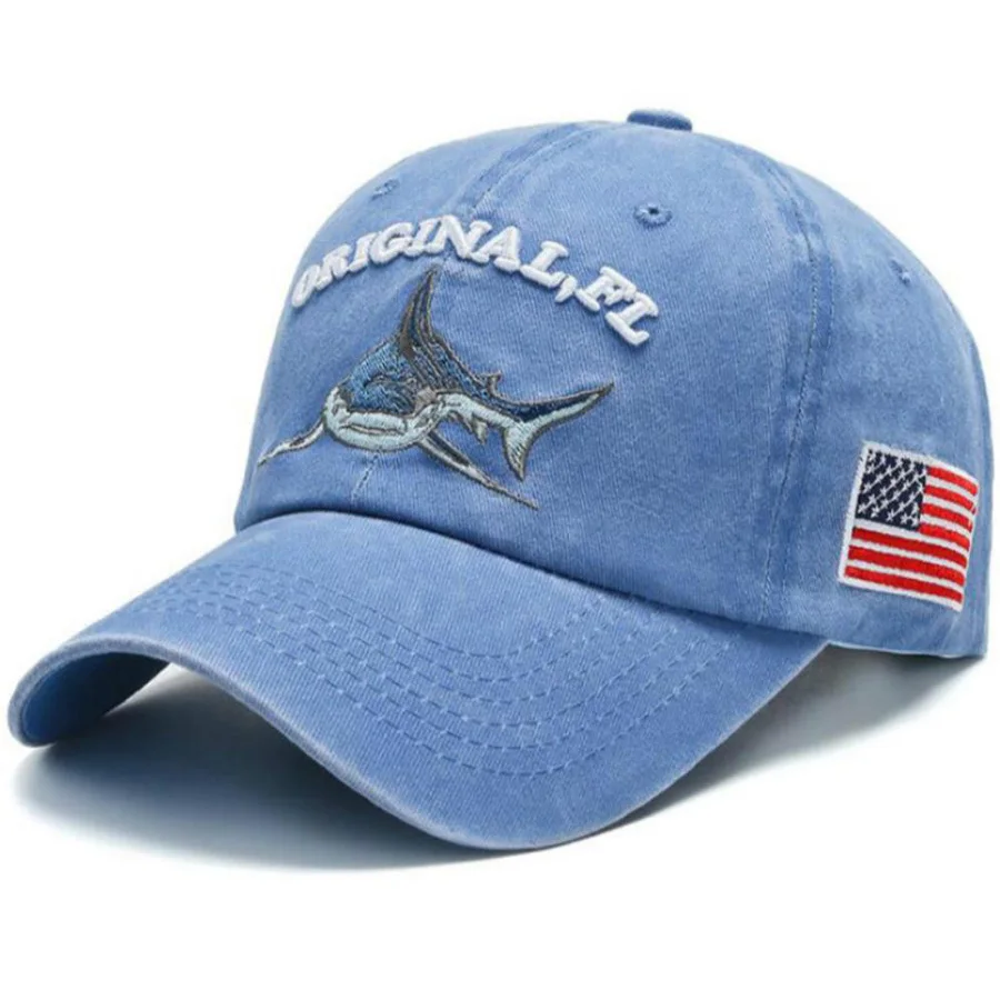2025 New High Quality Wash Cotton America Flag Shark Men's Baseball Cap Women Snapback Hats For Men Bone Hip Hop Dad Hat Gorras