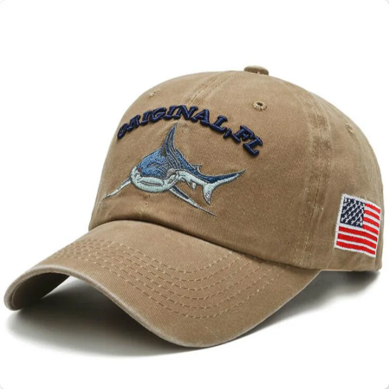 2025 New High Quality Wash Cotton America Flag Shark Men's Baseball Cap Women Snapback Hats For Men Bone Hip Hop Dad Hat Gorras