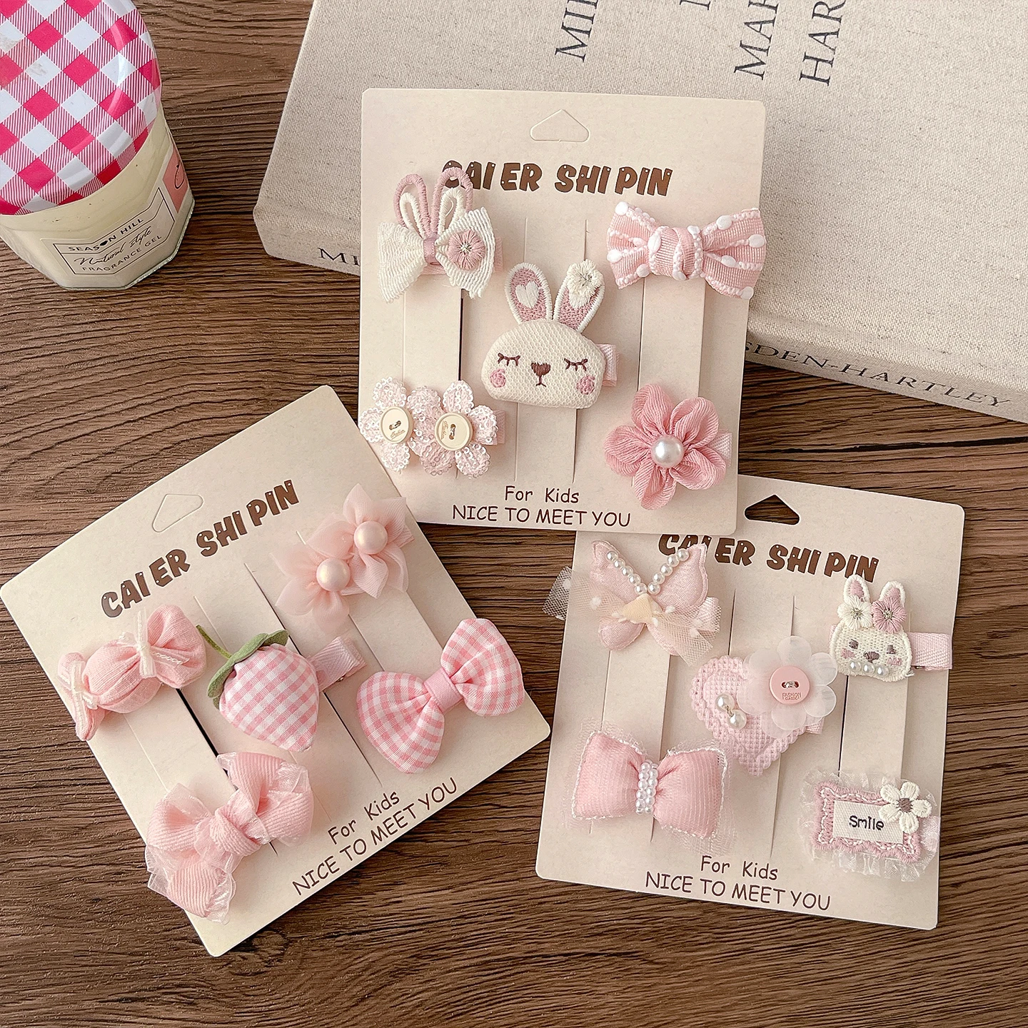 2026 New Sweet Pink Princess Kids Hair Clips Set No Hurt Hair Full Wrapped Cute Rabbit Bow Flower Pearl Baby Hair Barrettes
