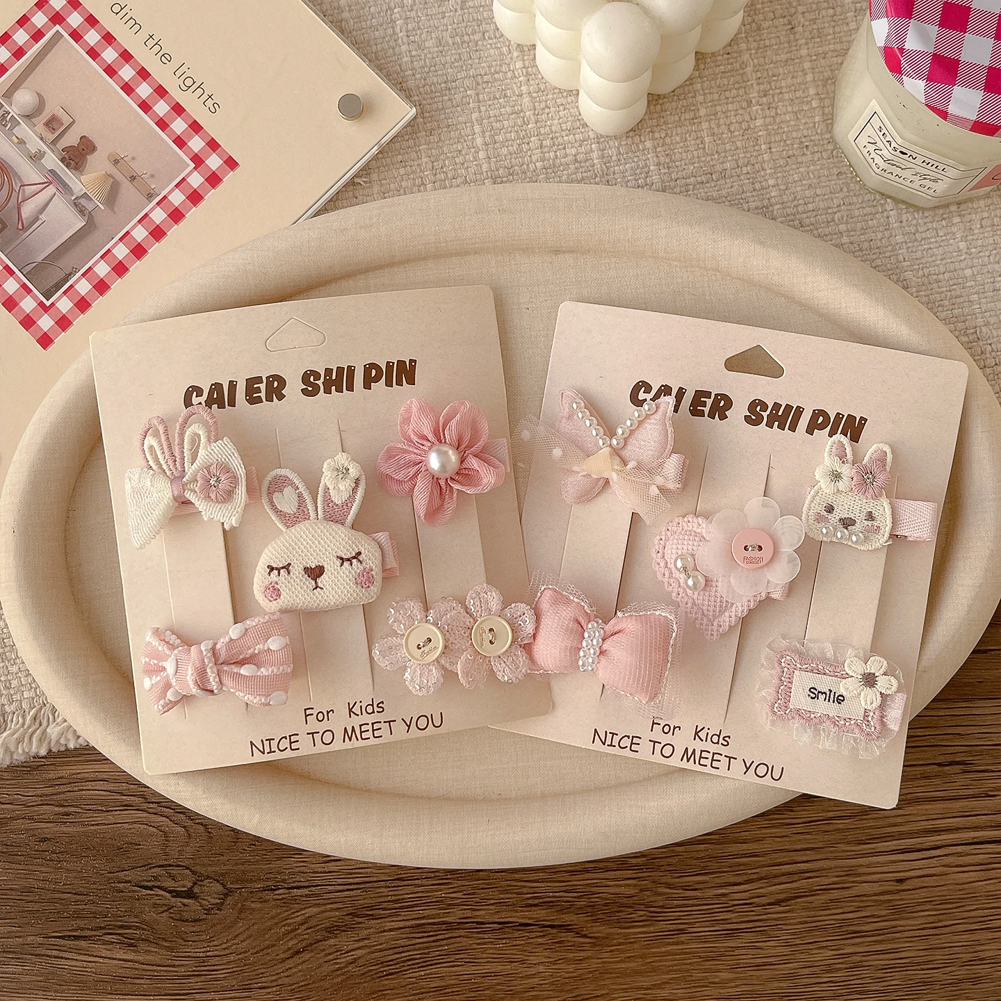 2026 New Sweet Pink Princess Kids Hair Clips Set No Hurt Hair Full Wrapped Cute Rabbit Bow Flower Pearl Baby Hair Barrettes