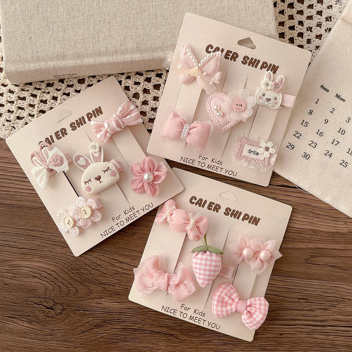 2026 New Sweet Pink Princess Kids Hair Clips Set No Hurt Hair Full Wrapped Cute Rabbit Bow Flower Pearl Baby Hair Barrettes