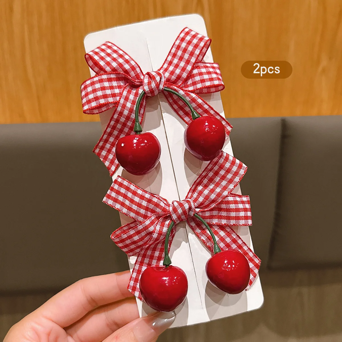 2 Korean version sweet cherry bow hair clips suitable for daily hair accessories