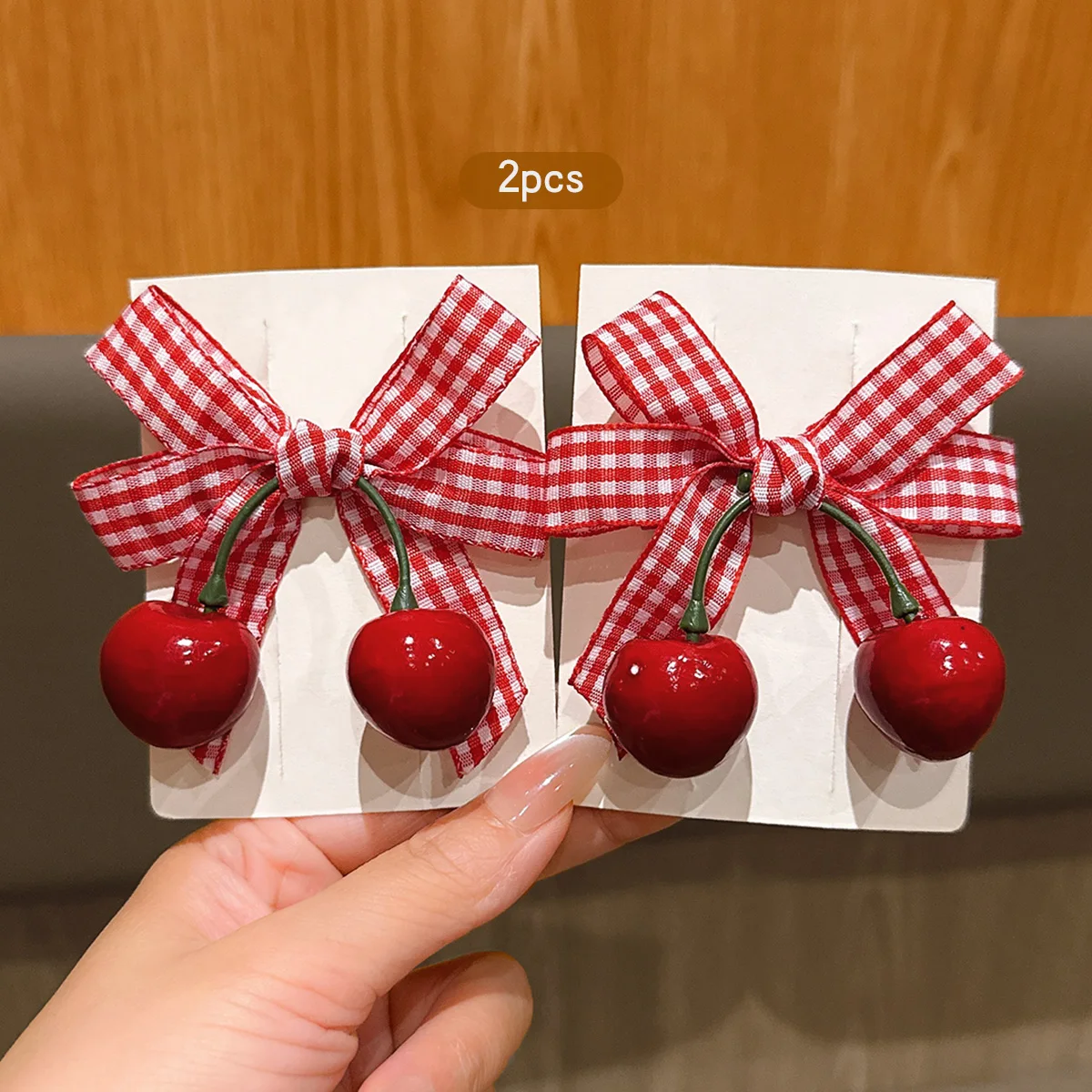 2 Korean version sweet cherry bow hair clips suitable for daily hair accessories