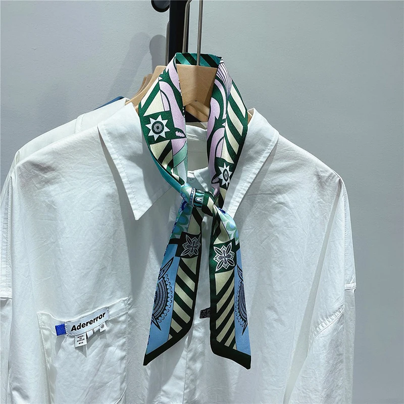 Luxary Brand Design Wave In Flowers Women Scarf Luxury Silk Scarf Fashion Hair Headband Foulard Skinny Bag Scarves Neckerchief