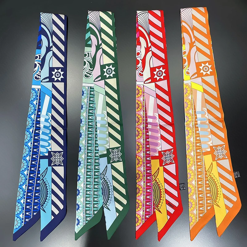 Luxary Brand Design Wave In Flowers Women Scarf Luxury Silk Scarf Fashion Hair Headband Foulard Skinny Bag Scarves Neckerchief