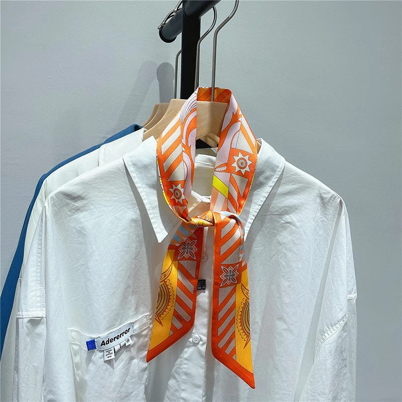 Luxary Brand Design Wave In Flowers Women Scarf Luxury Silk Scarf Fashion Hair Headband Foulard Skinny Bag Scarves Neckerchief