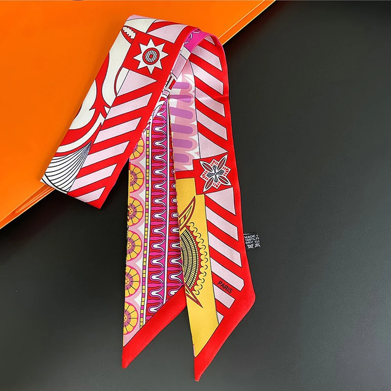 Luxary Brand Design Wave In Flowers Women Scarf Luxury Silk Scarf Fashion Hair Headband Foulard Skinny Bag Scarves Neckerchief