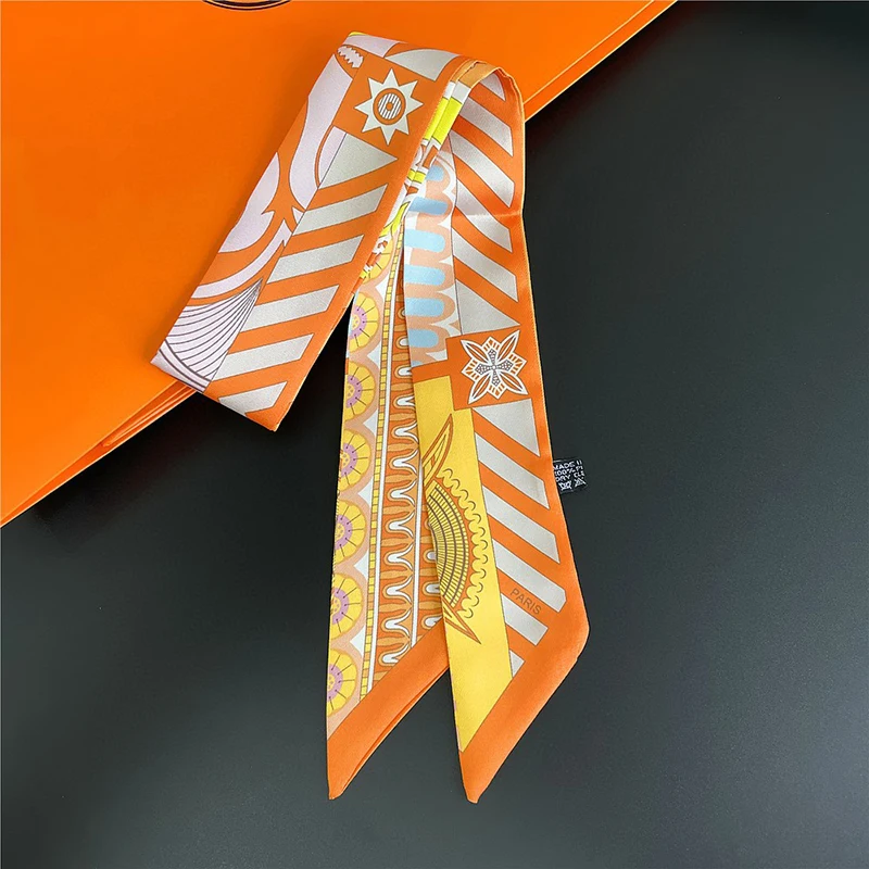 Luxary Brand Design Wave In Flowers Women Scarf Luxury Silk Scarf Fashion Hair Headband Foulard Skinny Bag Scarves Neckerchief
